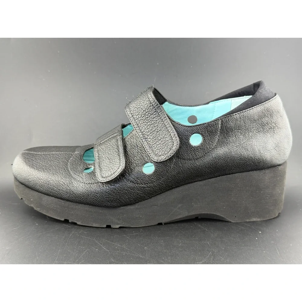 Thierry Rabotin Daisy Wedge Shoes-Black Leather, Made in Italy, Womens 6.5/37